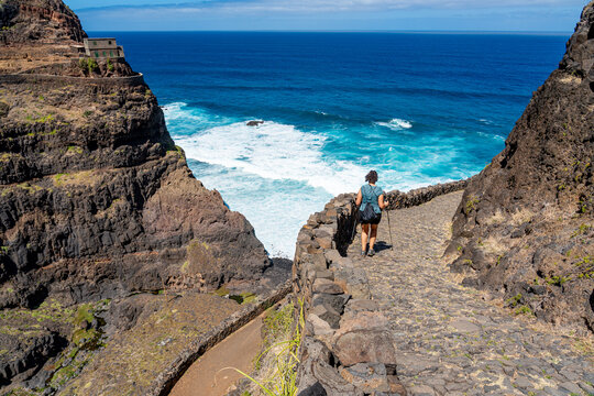 Famous hiking trail to Cruzinha, Aranha, Corvo, Fontainhas, Cape Verdean island of Santo Ant&atilde;o - Cape Verde.
