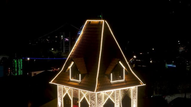 Night Scape Of Capivari Village In Campos Do Jordao In Sao Paulo Brazil. City At Night Scene. Winter  Destination. Brazilian Switzerland. Capivari Village In Campos Do Jordao In Sao Paulo Brazil. 