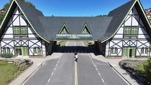 Entrance Portal In Campos Do Jordao In Sao Paulo Brazil. Mantiqueira Mountain. Downtown Cityscape. European Architecture. Entrance Portal In Campos Do Jordao In Sao Paulo Brazil. Tourism Travel.