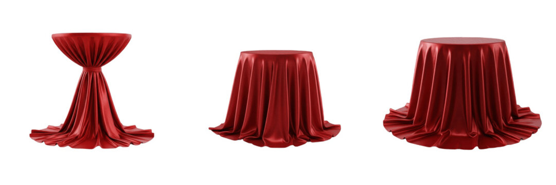 Elegant Red Round Tablecloth Fabric Overlay Isolated On Transparent Background, Luxury Restaurant Event Catering Drapery PNG Cutout Clipart