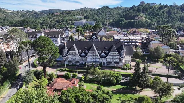 Luxury Hotel In Campos Do Jordao In Sao Paulo Brazil. Mantiqueira Mountain. Downtown Cityscape. European Architecture. Luxury Hotel In Campos Do Jordao In Sao Paulo Brazil. Tourism Travel.