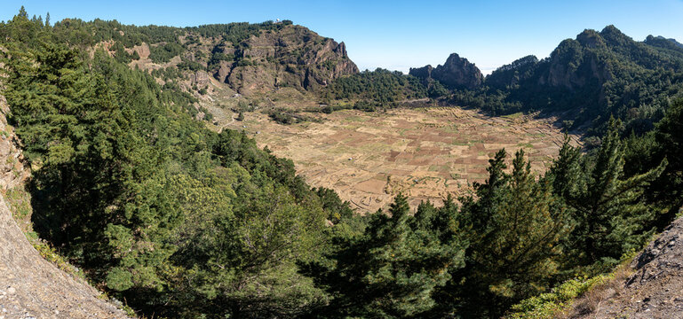 Beginning of the hiking trail from the Cova crater to the Paul Valley, Santo Ant&atilde;o Island, Cape Verde.