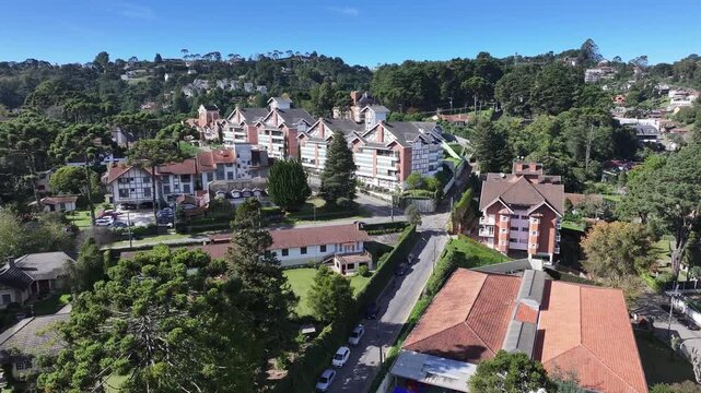 Winter Destination In Campos Do Jordao In Sao Paulo Brazil. Mantiqueira Mountain. Downtown Cityscape. European Architecture. Winter Destination In Campos Do Jordao In Sao Paulo Brazil. Tourism Travel.