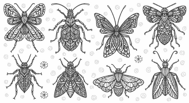 Detailed insect illustrations butterflies beetles moths and other bugs