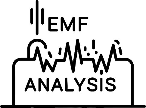 Electromagnetic field analysis icon with signal wave and antenna