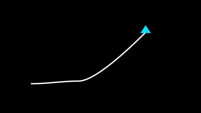Minimalist animated line graph with cyan blue arrow showing upward business growth trend