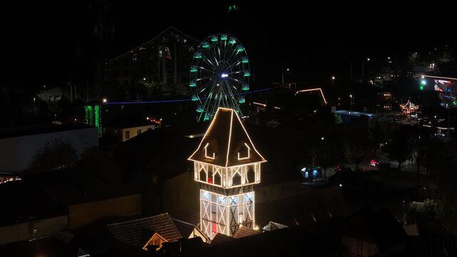 Night Scape Of Capivari Village In Campos Do Jordao In Sao Paulo Brazil. City At Night Scene. Winter  Destination. Brazilian Switzerland. Capivari Village In Campos Do Jordao In Sao Paulo Brazil. 