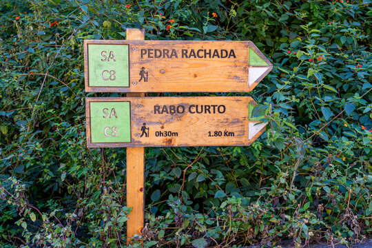 Directional signs for the villages of Pedra Rachada and Rabo Curto in the Paul Valley - Santo Ant&atilde;o - Cape Verde.