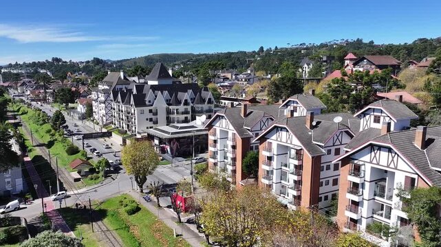 Winter Destination In Campos Do Jordao In Sao Paulo Brazil. Mantiqueira Mountain. Downtown Cityscape. European Architecture. Winter Destination In Campos Do Jordao In Sao Paulo Brazil. Tourism Travel.
