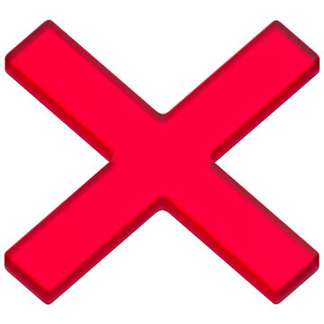 Glass Red Cancel Mark 3D Error Icon Isolated on White Background 3D Render