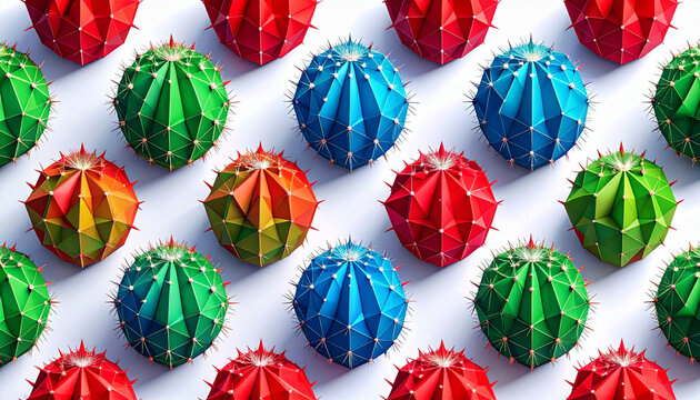 Abstract low poly cactus pattern composition in vibrant colors