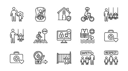 Fototapeta premium Child Safety Icons Set: Protection, Health, and Wellbeing Concepts