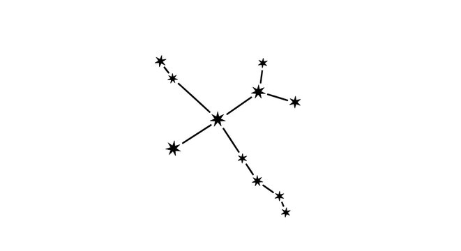 Stylized star constellation pattern in a minimalist black and white design, representing celestial astronomy and cosmic elements.