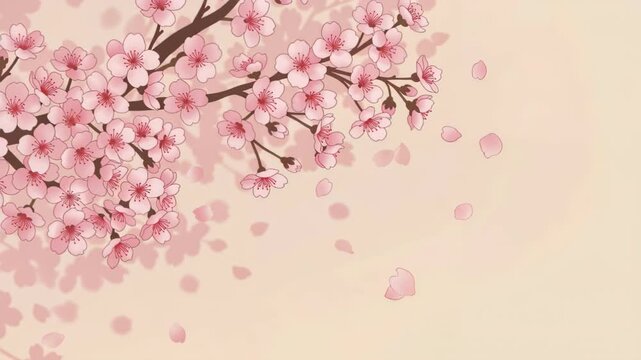 Cherry Blossom Branch and Petals: A gentle image of a cherry blossom branch in full bloom, with delicate pink petals falling gracefully against a soft backdrop.