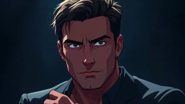 Determined Gaze: A close-up portrait of a determined man with sharp features, exuding confidence and intensity. Capturing the essence of focus and resolve.