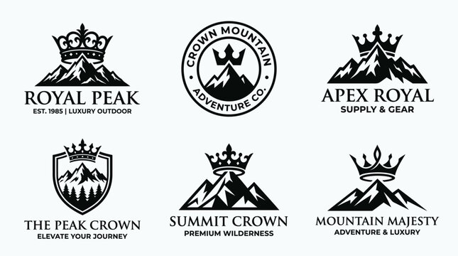 Black mountain logos with crowns.