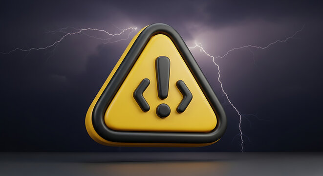 Yellow caution warning sign with programming code brackets and exclamation mark programming software development debugging developer technology computer information technical notification