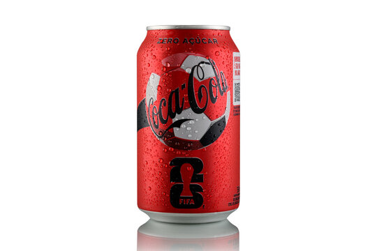 S&atilde;o Paulo, Brazil - May 15, 2026: Iced can of Coca-Cola Zero Sugar from the 2026 FIFA World Cup