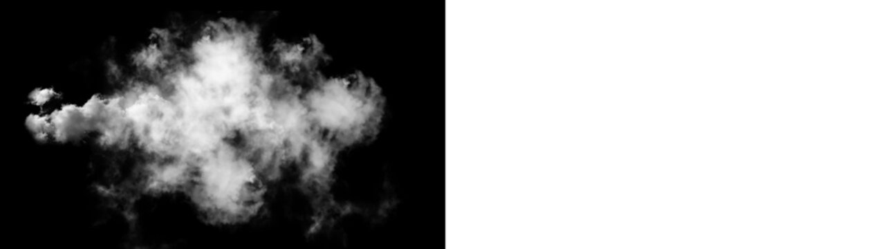 Single white cloud isolated on black background isolated on transparent background