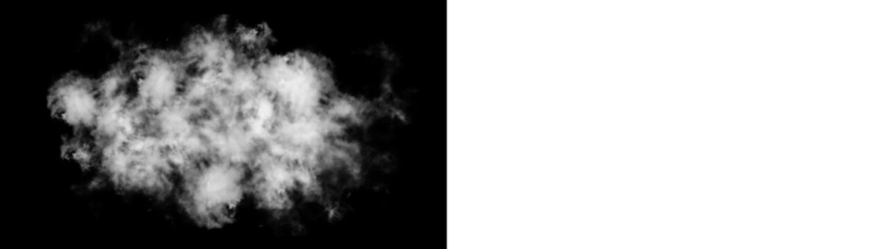 Realistic fluffy cloud isolated on black background for design and compositing white cloud texture with soft edges and transparency isolated on transparent background