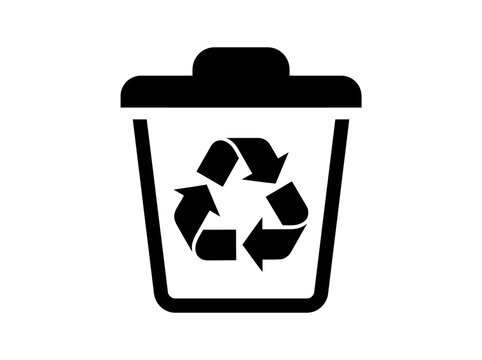 Recycle bin icon black and white illustration with recycling symbol