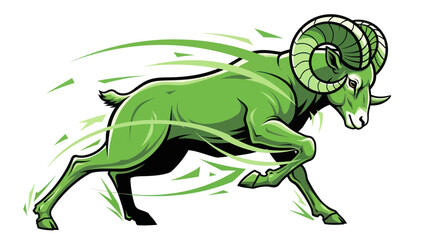 Fototapeta premium Green Ram Running Fast, Dynamic Motion Lines, White Background