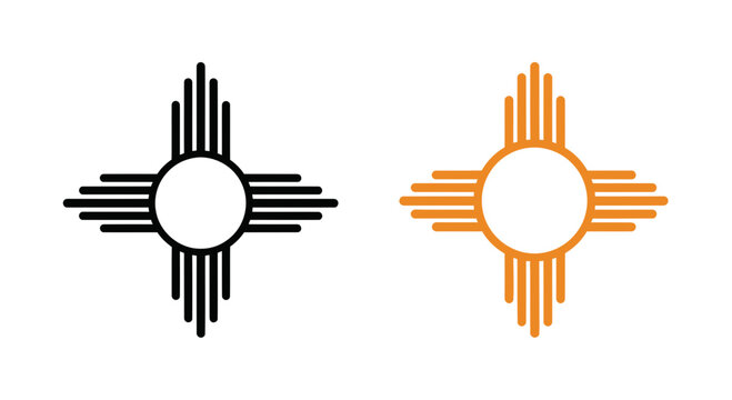 New Mexico Zia Symbol, Black and Orange Outline Icons