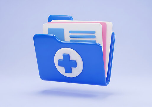 3D medical record folder icon with documents isolated on light background healthcare document hospital management information paperwork business diagnostic