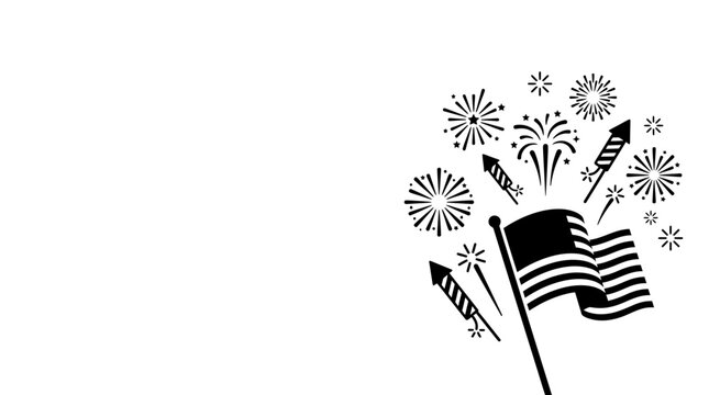 American flag with fireworks celebration vector illustration.
