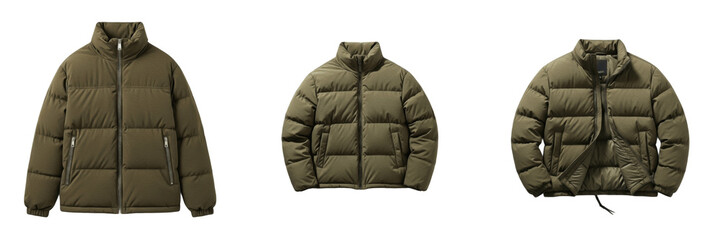 Puffy green warm winter puffer jacket isolated transparent PNG. © moon k