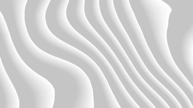 An abstract composition showcasing smooth, flowing white waves and curved lines that create a sense of organic form and gentle undulation, rendered with subtle shading and highlights to give a