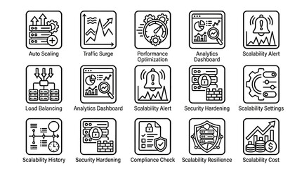 Obraz premium Set of Cloud Computing and Scalability Hand Drawn Icons.