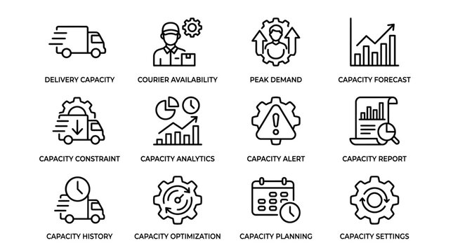 Set of capacity management and logistics icons.