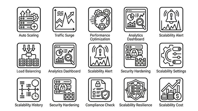 Set of Cloud Computing and Scalability Hand Drawn Icons.