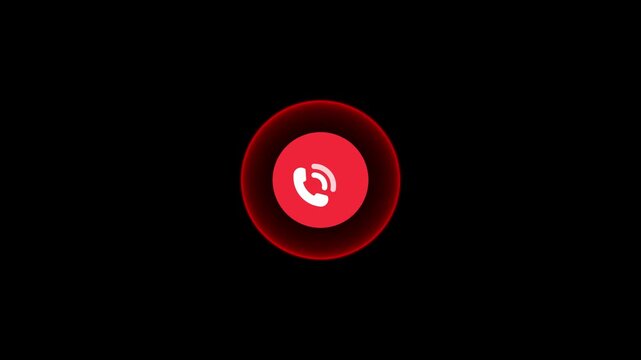 A vivid red circular displaying a white telephone receiver symbol with a partial ring, representing an outgoing call or a missed call notification