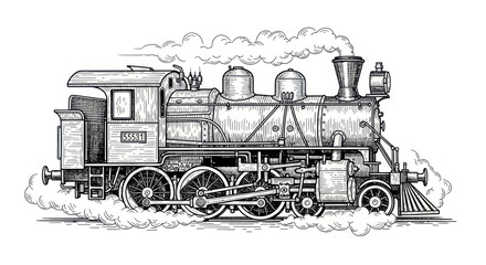 Vintage Steam Locomotive Illustration - Retro Train Engine © noeh
