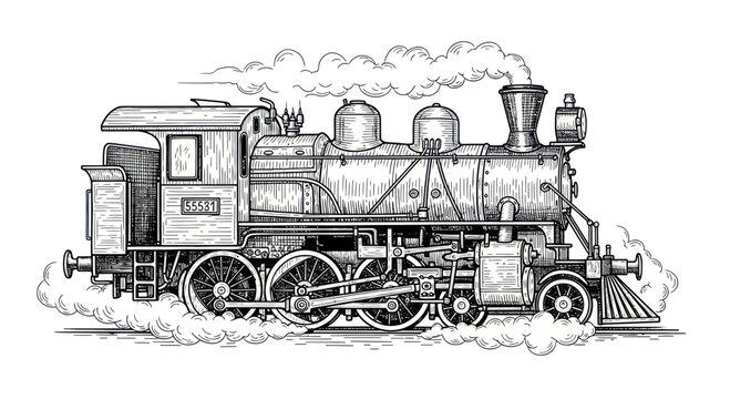 Vintage Steam Locomotive Illustration - Retro Train Engine