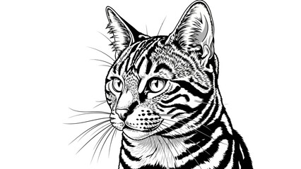 Stunning Black and White Ink Illustration of a Bengal Cat Portrait © ISLAH
