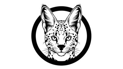 Black and White Serval Cat Portrait Logo Emblem © ISLAH