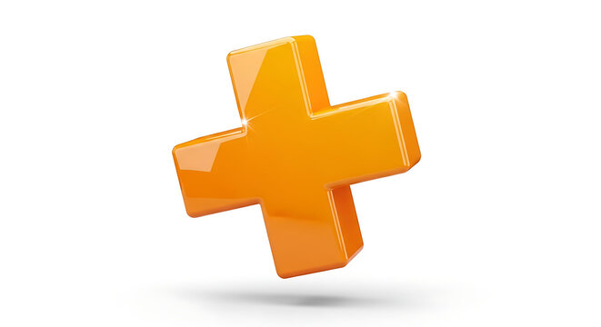 Orange plus icon 3D math symbol with addition mathematics positive increase rendering isolated background interface