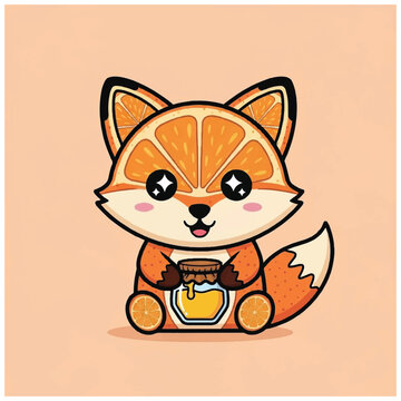 Cartoon orange fox with honey jar.