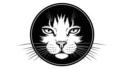 Minimalist Black and White Cat Face Illustration in Circle © ISLAH