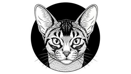 Detailed Stippled Abyssinian Cat Portrait in Black Circle © ISLAH