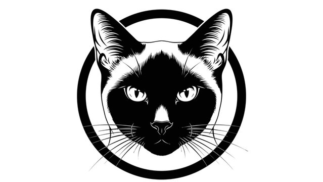 Siamese Cat Head Icon in Black and White Graphic Style