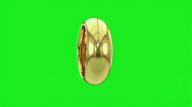 Gleaming golden ring isolated on a vibrant green screen background, perfect for compositing into various projects and designs