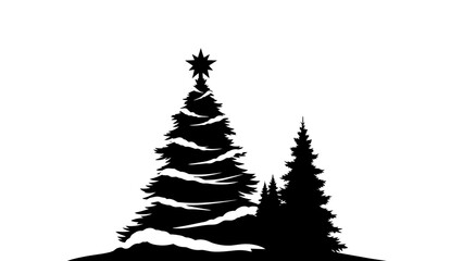 Obraz premium Black and White Christmas Tree Silhouette with Snow