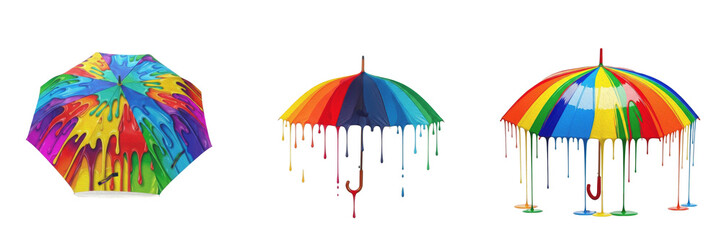 Colorful rainbow umbrella open weather protective gear isolated transparent background bright parasol png © charline