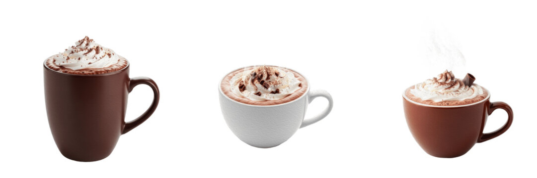 Hot ceramic mug of cocoa hot chocolate isolated transparent background cozy winter drink beverage png