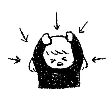 頭を抱えて自分を責める女性の手描きイラスト