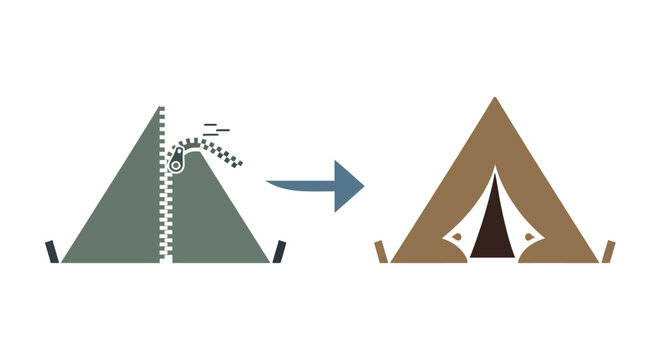 Tent zipper icon showing opening and closing process